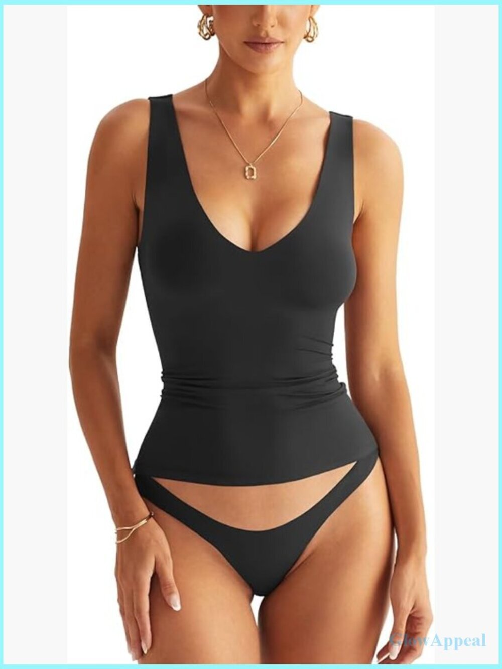 Double Lined V Neck Tank Top Slim Fit Summer Basic Tops Women's